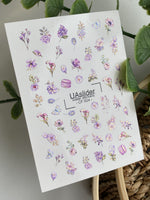 Nail Water Decal CF-504 | Water Slide Nail Decals with Purple Flowers & Butterflies | Romantic Floral Nail Art - UASLIDER