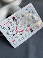 Nail Water Decal CF-086 | Romantic Cats & Love Symbols Water Slide Nail Decals | Hearts, Locks & Quotes - UASLIDER