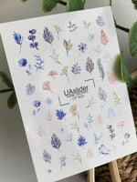 Nail Water Decal CF-503 | Water Slide Nail Decals with Blue Flowers & Botanical Leaves | Minimal Floral Nail Art - UASLIDER