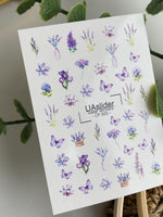 Nail Water Decal CF-500 | Lavender & Butterfly Nail Water Decals | Purple Floral Nail Stickers CF-500 - UASLIDER