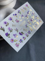 Nail Water Decal CF-176 | Purple Wildflower Nail Water Decals | Elegant Bouquets with Golden Accents  UA Title - UASLIDER