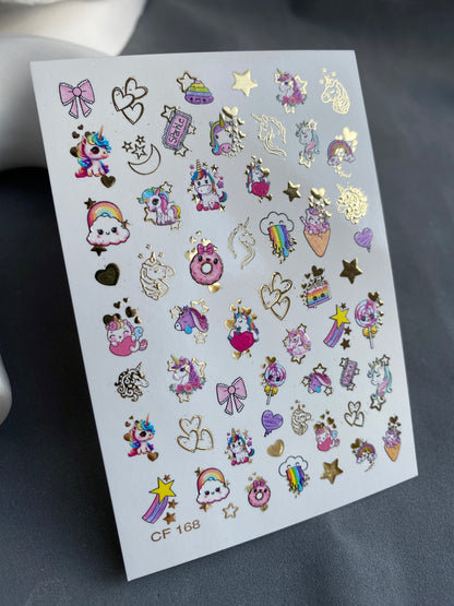 Nail Water Decal CF-168 | Cute Unicorn Nail Art Water Decals | Rainbows, Stars & Candy