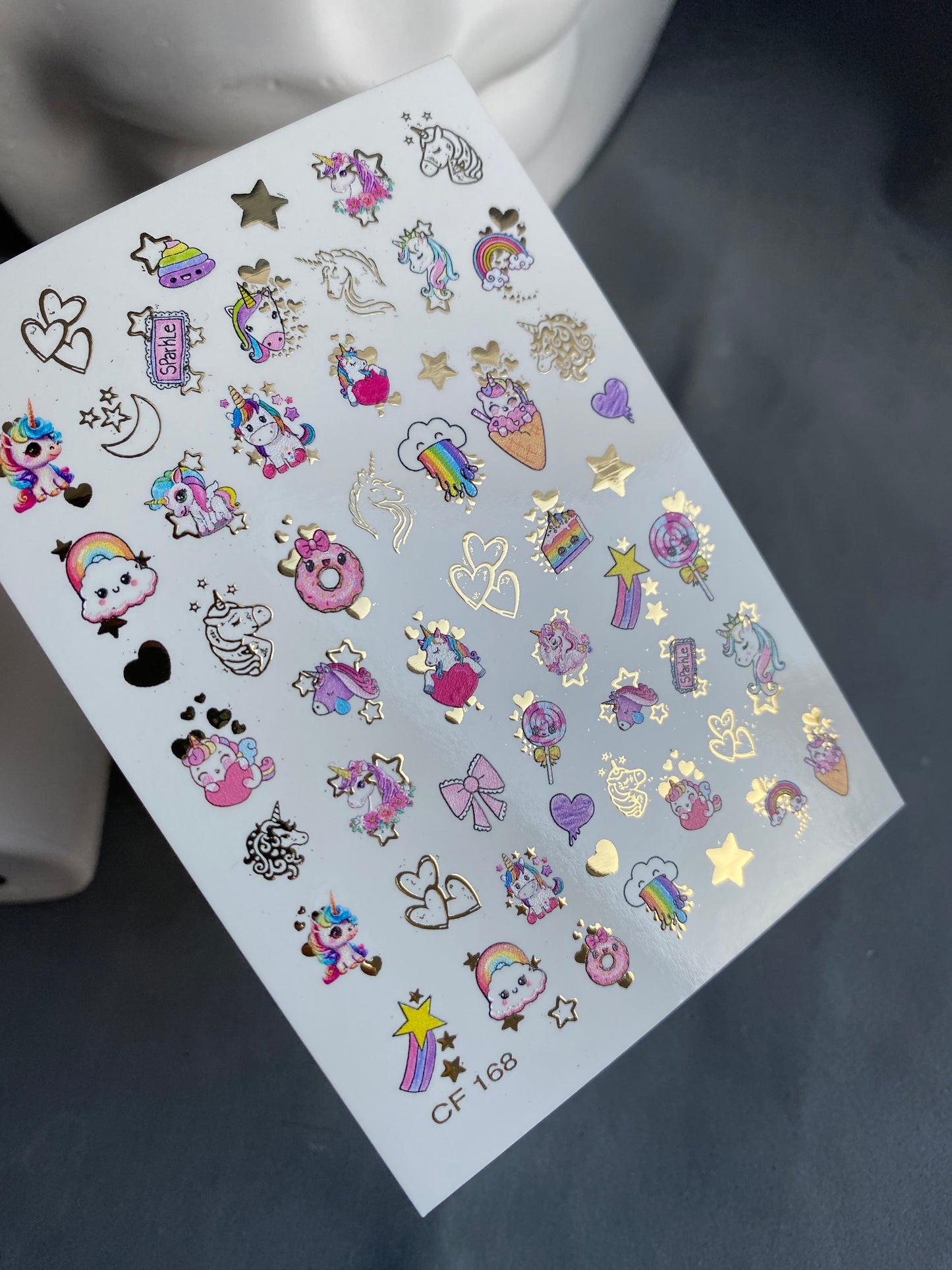 Nail Water Decal CF-168 | Cute Unicorn Nail Art Water Decals | Rainbows, Stars & Candy