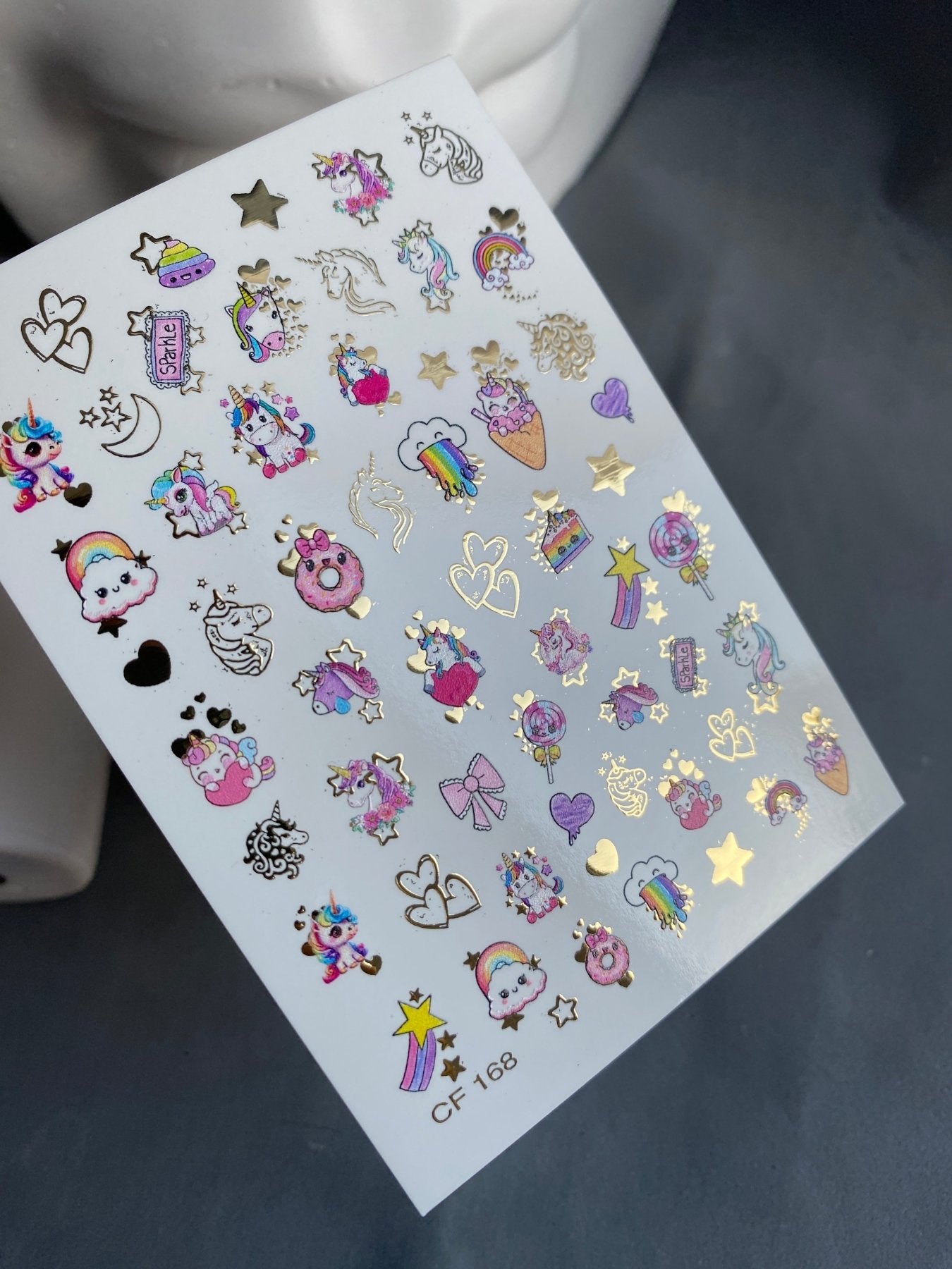 Nail Water Decal CF-168 | Cute Unicorn Nail Art Water Decals | Rainbows, Stars & Candy - UASLIDER