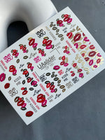 Nail Water Decal CF-150 | Kiss Print Water Slide Nail Decals | Red Lips, Love Quotes & Gold Foil - UASLIDER