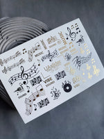 Nail Water Decal CF-237 | Music Water Slide Nail Decals | Notes, Sound & Gold Accents - UASLIDER