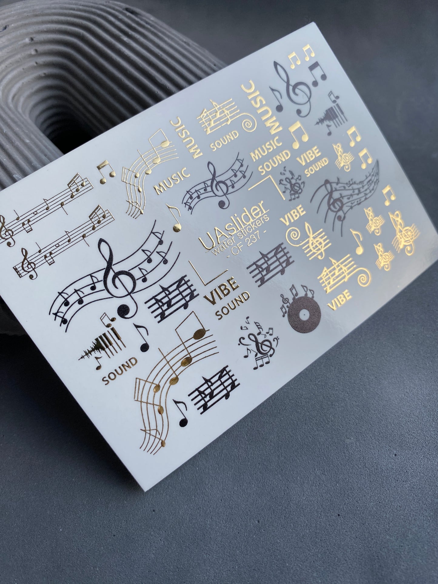 Nail Water Decal CF-237 | Music Water Slide Nail Decals | Notes, Sound & Gold Accents