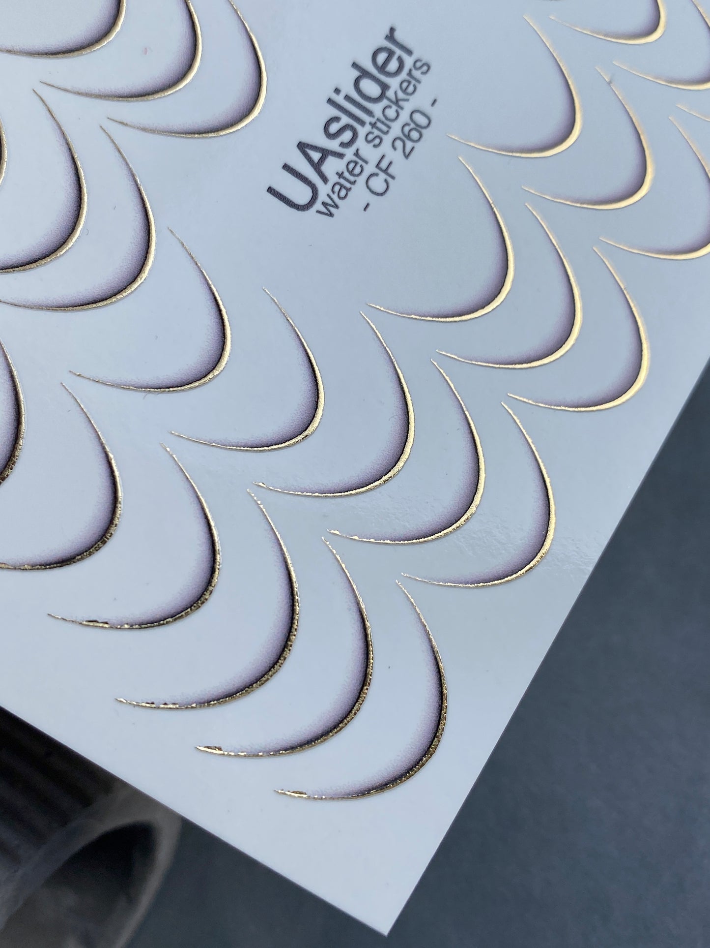 Nail Water Decal CF-260 | French Water Slide Nail Decals | Gold Curved Lines for French Tips