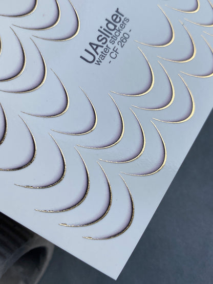 Nail Water Decal CF-260 | French Water Slide Nail Decals | Gold Curved Lines for French Tips