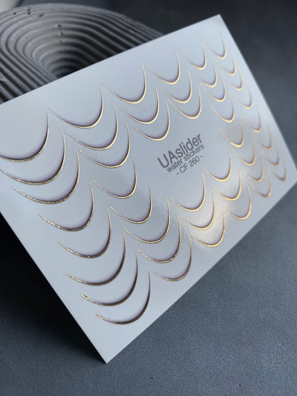 Nail Water Decal CF-260 | French Water Slide Nail Decals | Gold Curved Lines for French Tips