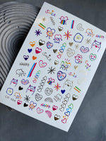 Nail Water Decal CF-164 | Cute Nail Art Water Decals | Colorful Doodles, Hearts, Rainbows & Fun Characters - UASLIDER