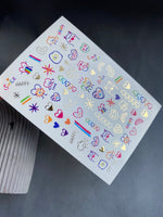 Nail Water Decal CF-164 | Cute Nail Art Water Decals | Colorful Doodles, Hearts, Rainbows & Fun Characters - UASLIDER