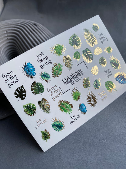 Nail Water Decal CF-212 | Nail Water Decals | Tropical Leaves & Motivational Quotes