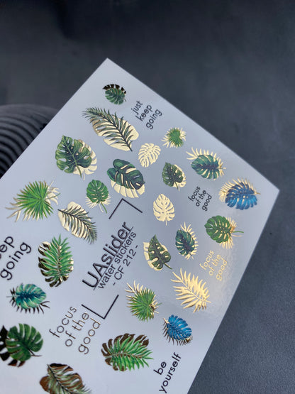Nail Water Decal CF-212 | Nail Water Decals | Tropical Leaves & Motivational Quotes