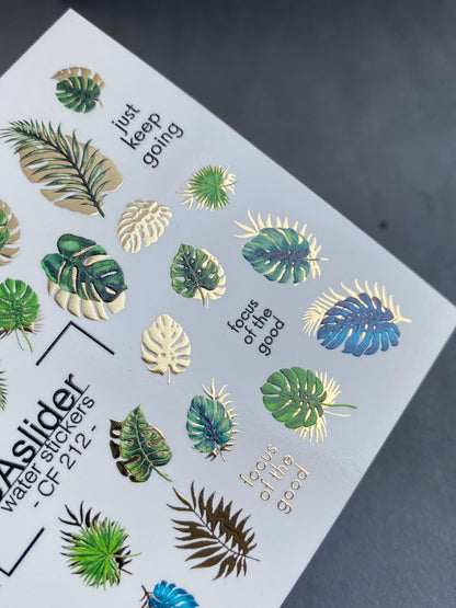 Nail Water Decal CF-212 | Nail Water Decals | Tropical Leaves & Motivational Quotes