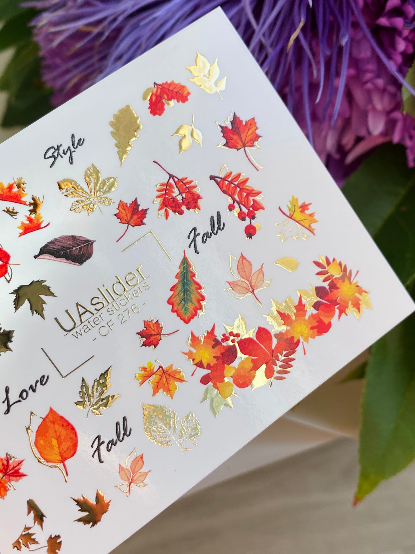 Nail Water Decal CF-276 | Autumn Water Slide Nail Decals | Fall Leaves, Gold Accents & Seasonal Quotes