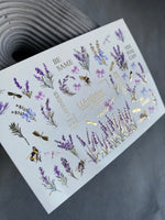 Nail Water Decal CF-239 | Lavender Water Slide Nail Decals | Floral Design with Bees & Gold Details - UASLIDER