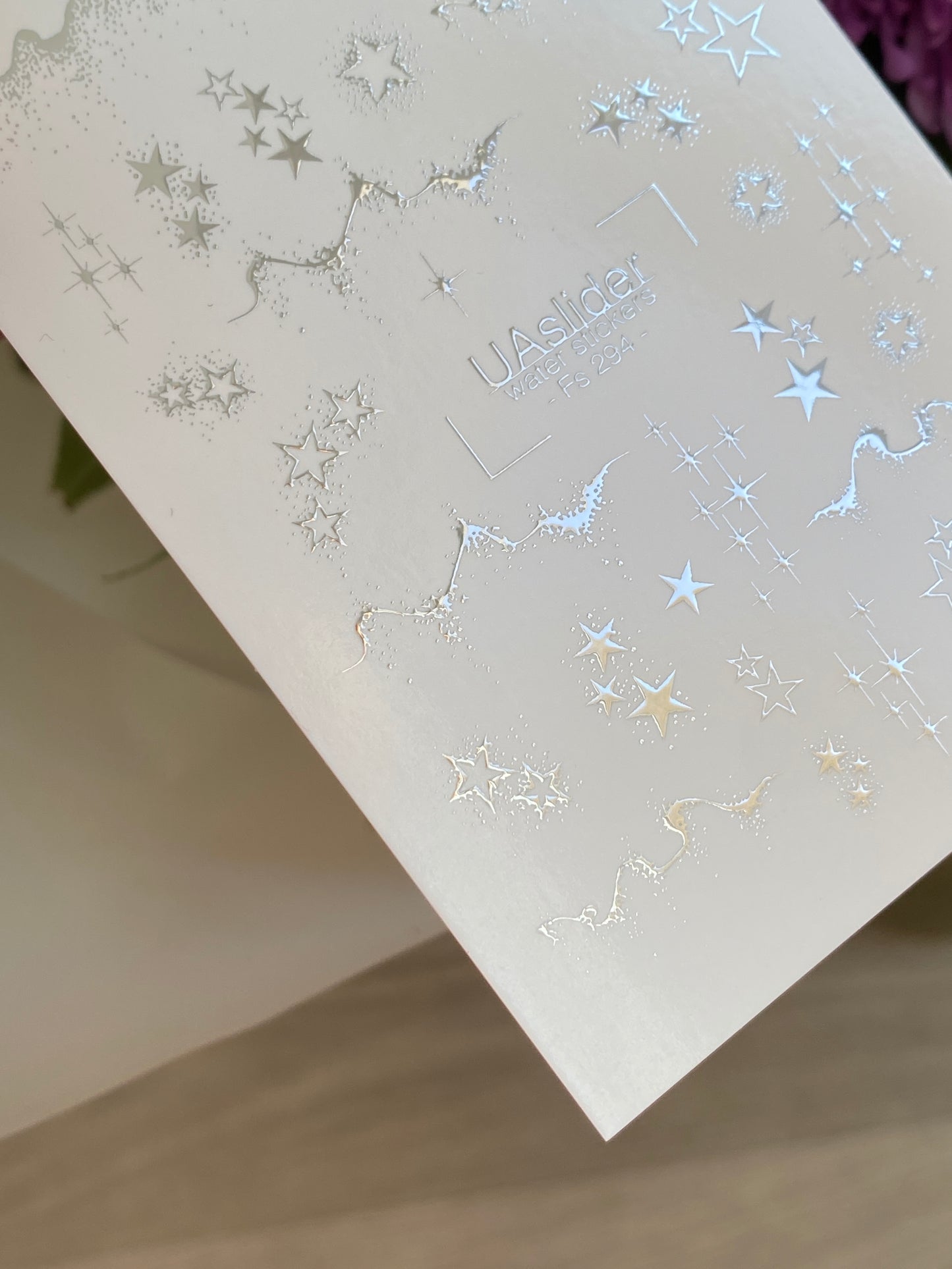 Nail Water Decal Fs-294 | Water Slide Nail Decals with Silver Stars | Elegant Starry Design