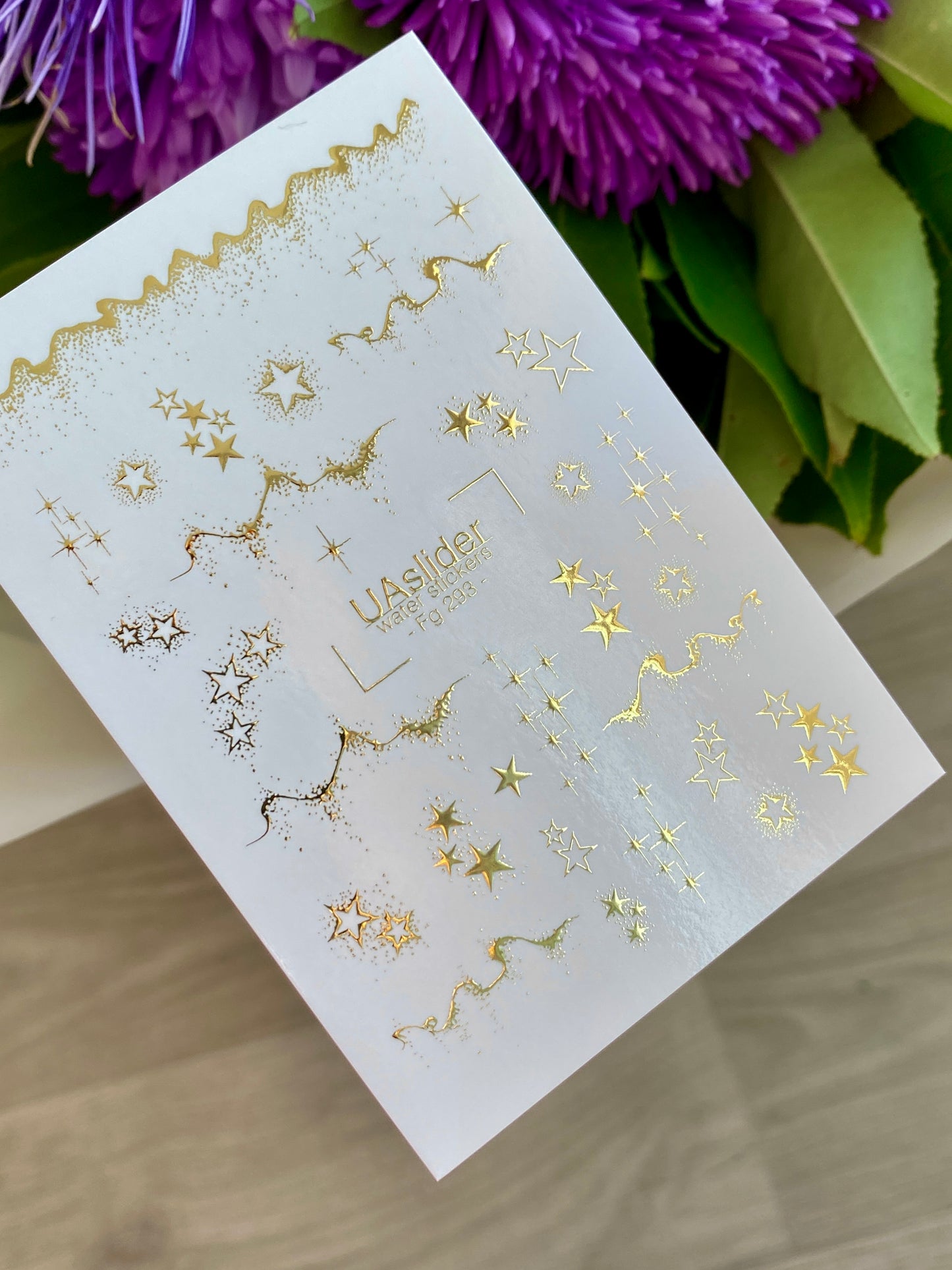 Nail Water Decal Fg-293 | Water Slide Nail Decals with Gold Stars | Elegant Starry Design