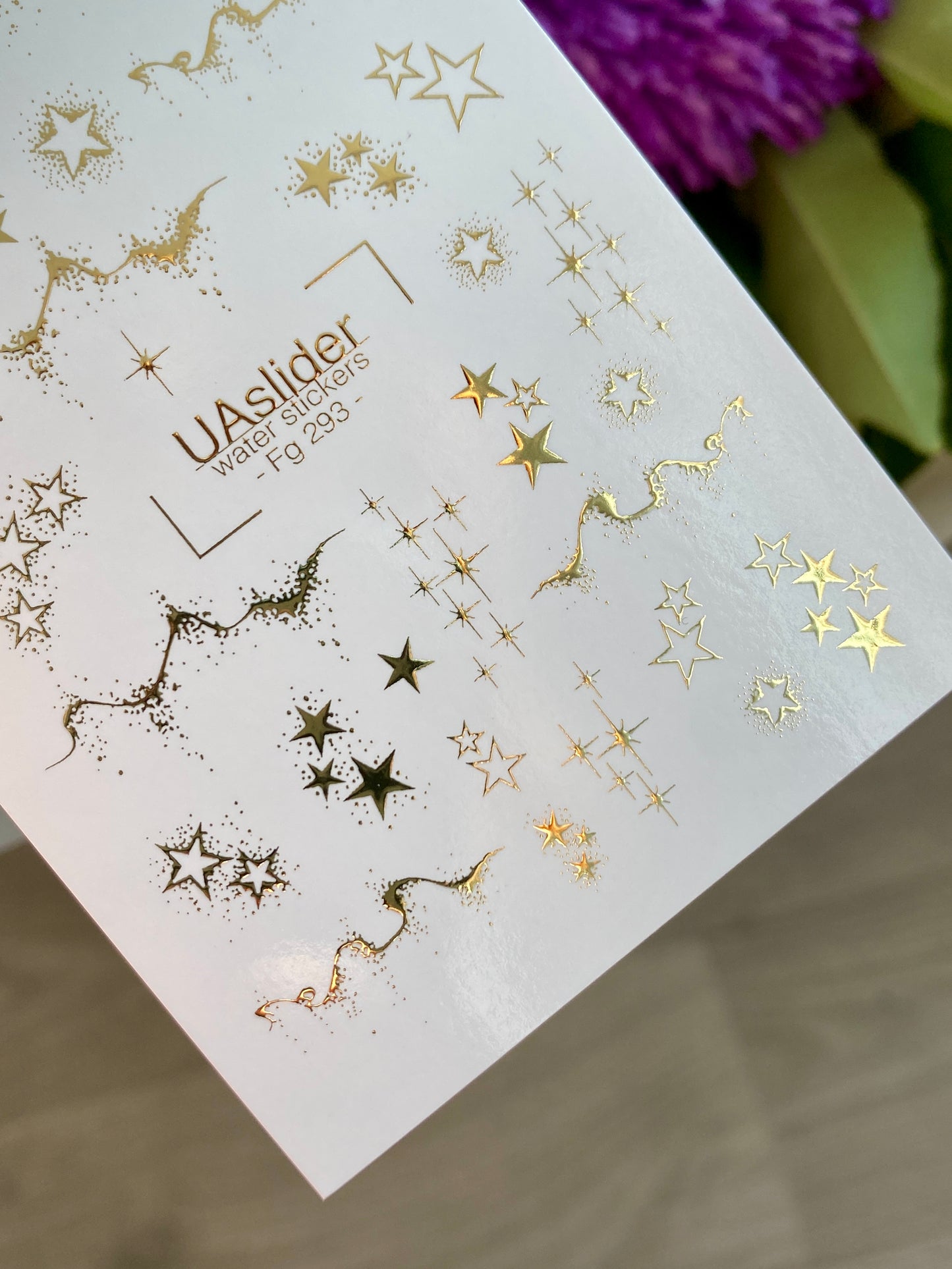 Nail Water Decal Fg-293 | Water Slide Nail Decals with Gold Stars | Elegant Starry Design