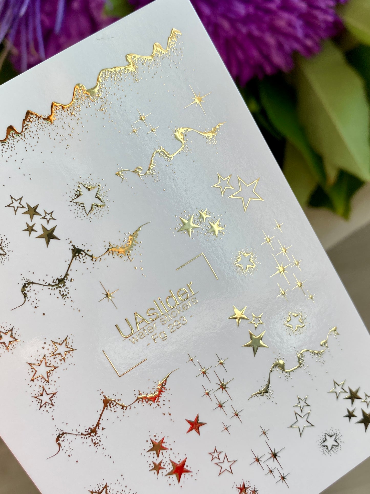 Nail Water Decal Fg-293 | Water Slide Nail Decals with Gold Stars | Elegant Starry Design