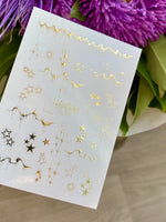 Nail Water Decal Fg-293 | Water Slide Nail Decals with Gold Stars | Elegant Starry Design