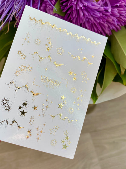 Nail Water Decal Fg-293 | Water Slide Nail Decals with Gold Stars | Elegant Starry Design