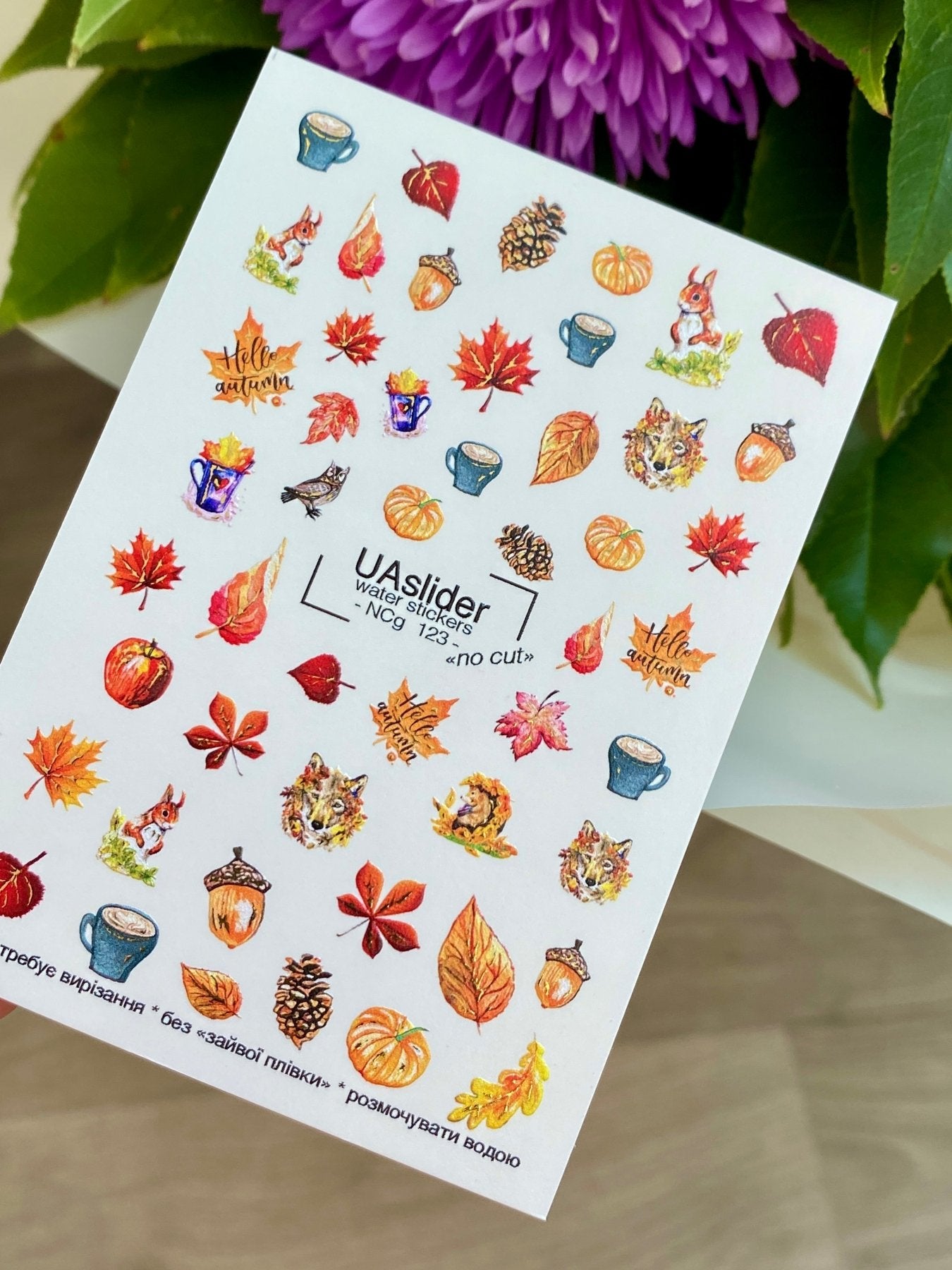 Nail Water Decal NCg-123 | Water Slide Nail Decals with Autumn Motifs | Cozy Fall Nail Art