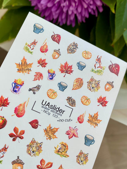 Tırnak Su Transferi NCg-123 | Sonbahar Motifli Su Kaydırmalı Tırnak Transferleri | Sıcak Sonbahar Tırnak Sanatı