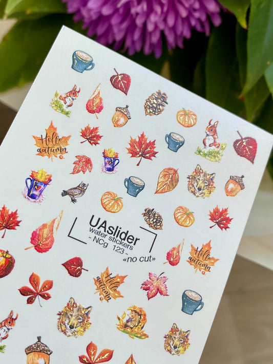 Nail Water Decal NCg-123 | Water Slide Nail Decals with Autumn Motifs | Cozy Fall Nail Art