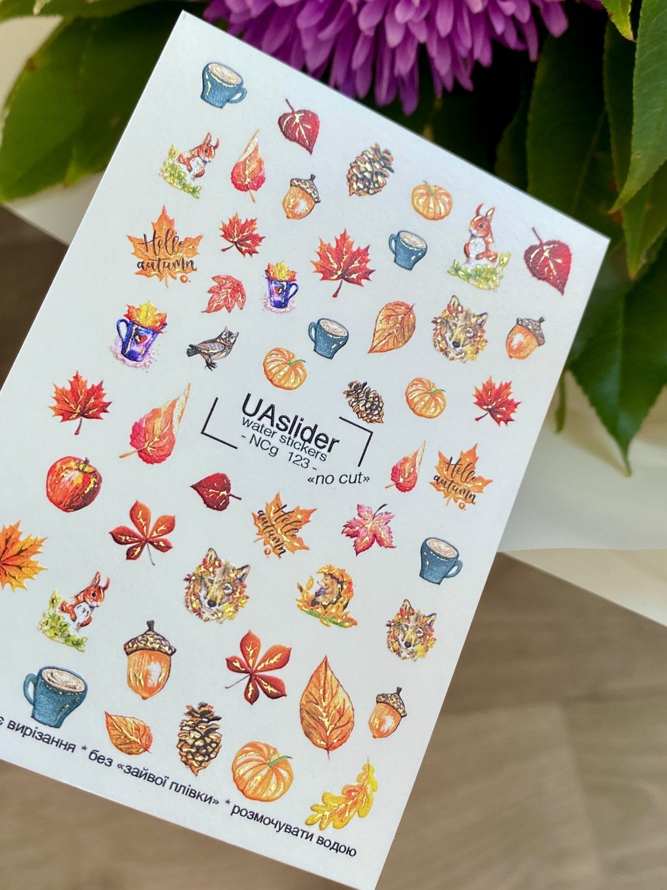 Nail Water Decal NCg-123 | Water Slide Nail Decals with Autumn Motifs | Cozy Fall Nail Art