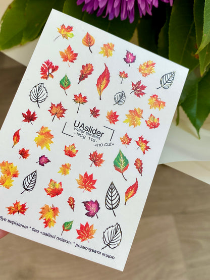 Nail Water Decal NCg-116 | Water Slide Nail Decals with Colorful Leaves | Maple and Botanical Nail Art