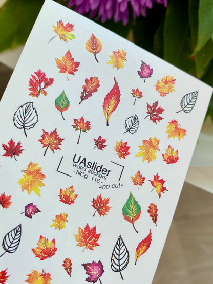 Nail Water Decal NCg-116 | Water Slide Nail Decals with Colorful Leaves | Maple and Botanical Nail Art