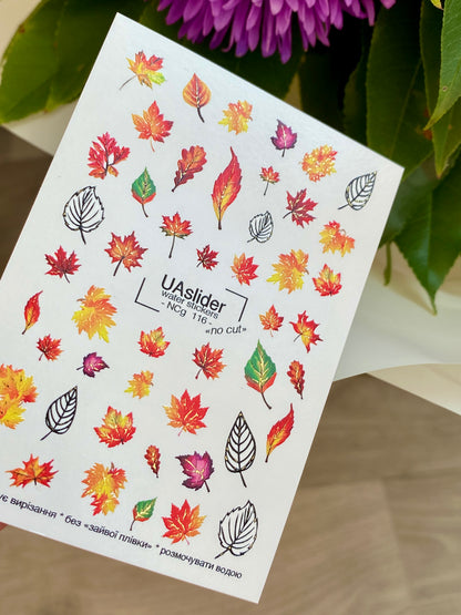 Nail Water Decal NCg-116 | Water Slide Nail Decals with Colorful Leaves | Maple and Botanical Nail Art