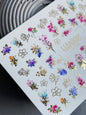 Nail Water Decal CF-149 | Floral Bouquet Water Slide Nail Decals | Colorful Flowers & Gold Foil Outlines
