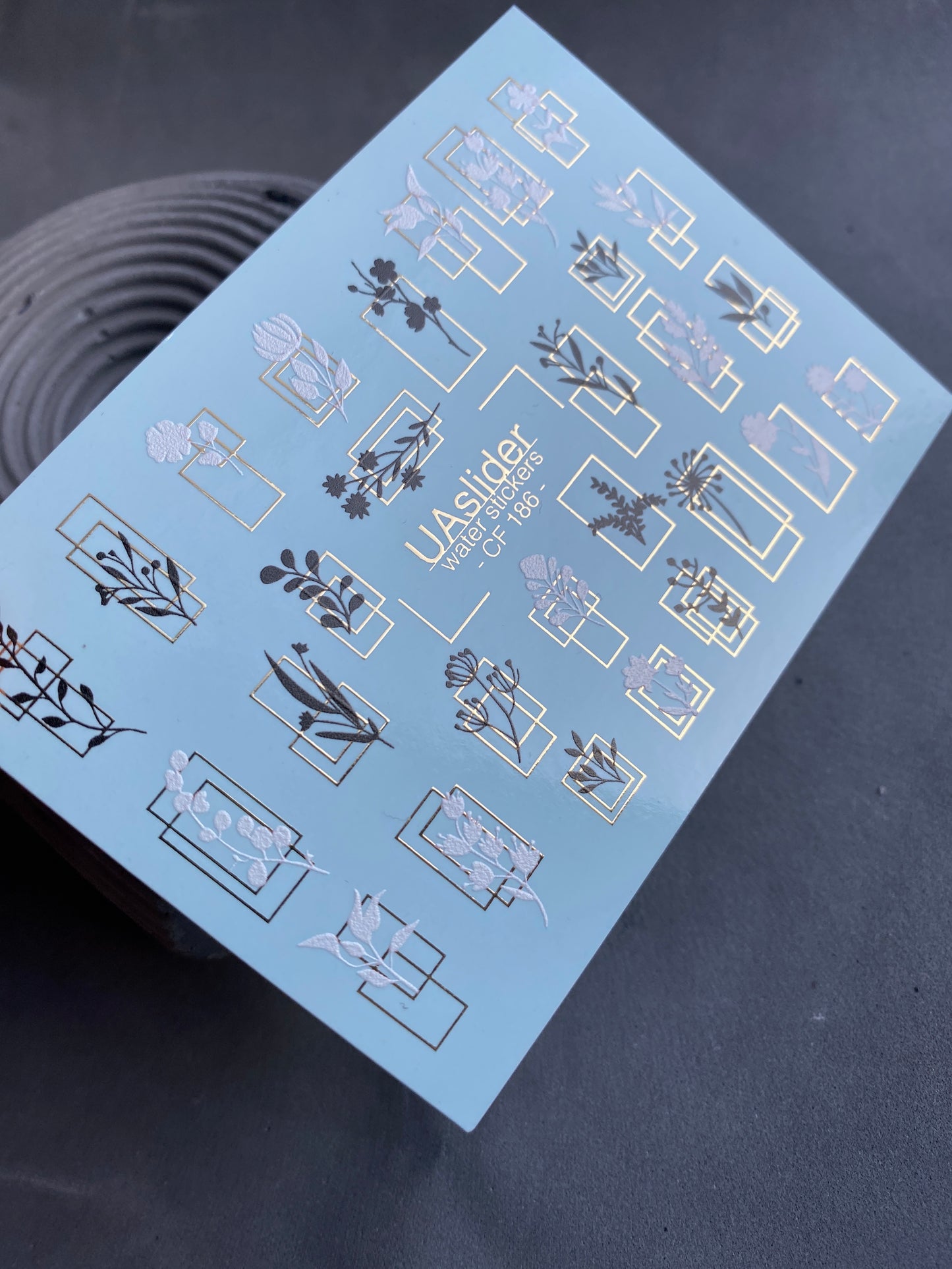 Nail Water Decal CF-186 | Nail Water Decals | Minimalist Botanical Silhouettes with Golden Frames