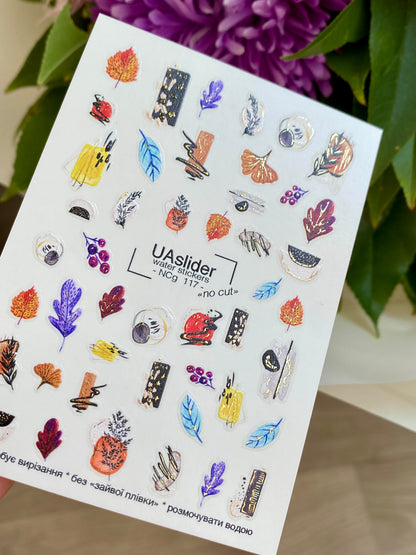 Nail Water Decal NCg-117 | Water Slide Nail Decals with Autumn Leaves | Cozy Fall Nail Art