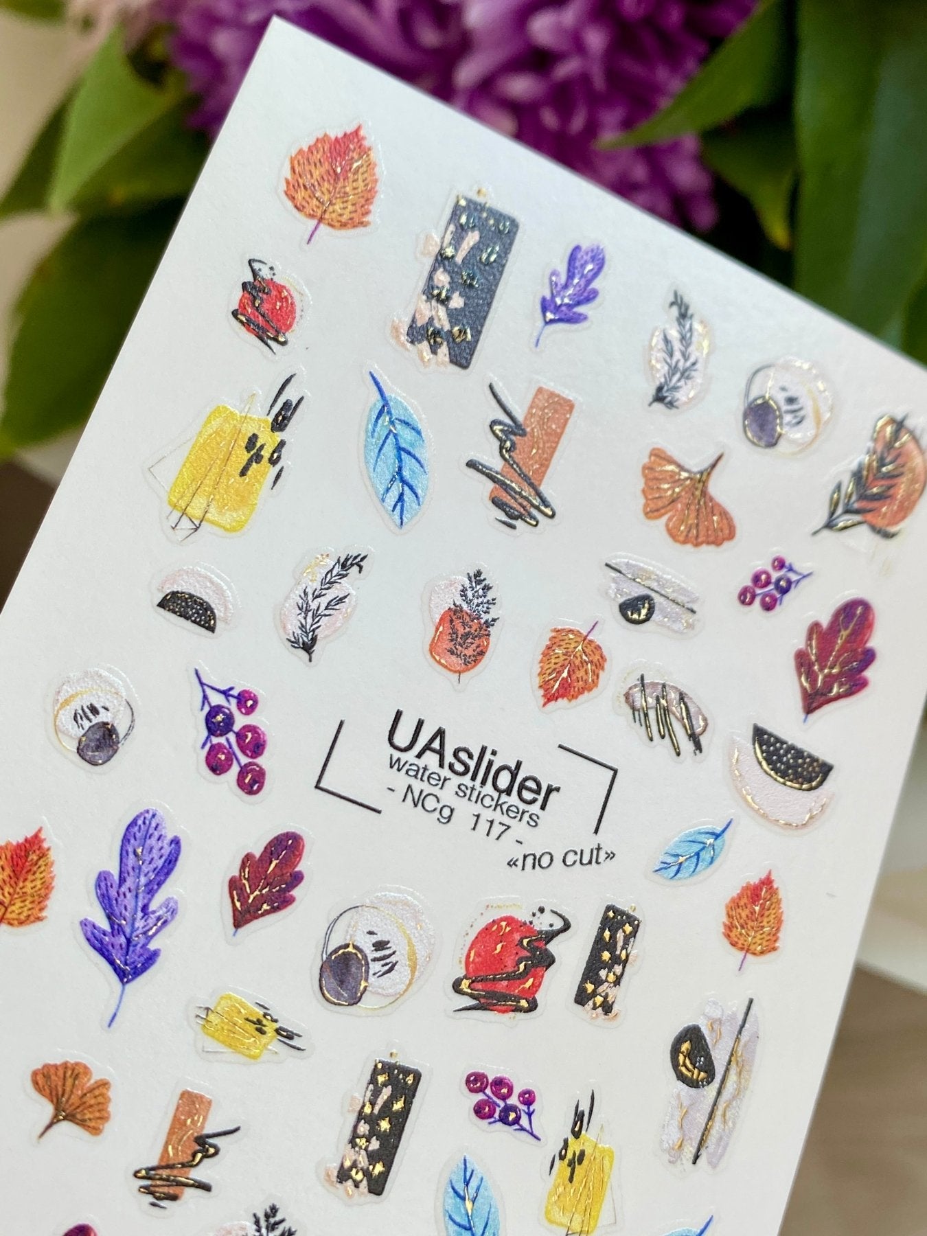 Nail Water Decal NCg-117 | Water Slide Nail Decals with Autumn Leaves | Cozy Fall Nail Art