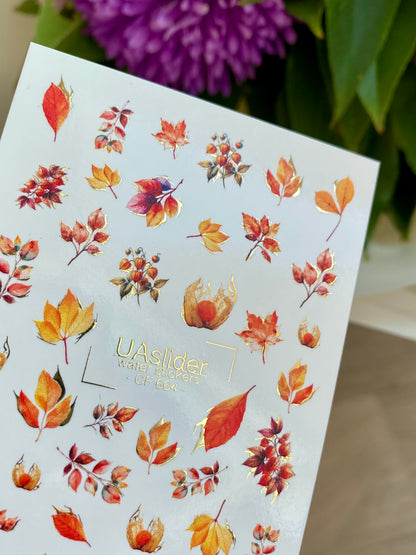 Nail Water Decal CF-664 | Water Slide Nail Decals with Autumn Leaves & Berries | Fall Season Design