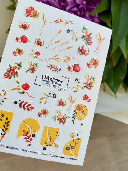 Nail Water Decal NCg-128 | Water Slide Nail Decals with Wheat and Autumn Berries | Rustic Fall Nail Art