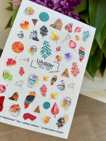 Nail Water Decal NCg-129 | Water Slide Nail Decals with Abstract Faces and Leaves | Artistic Nail Art