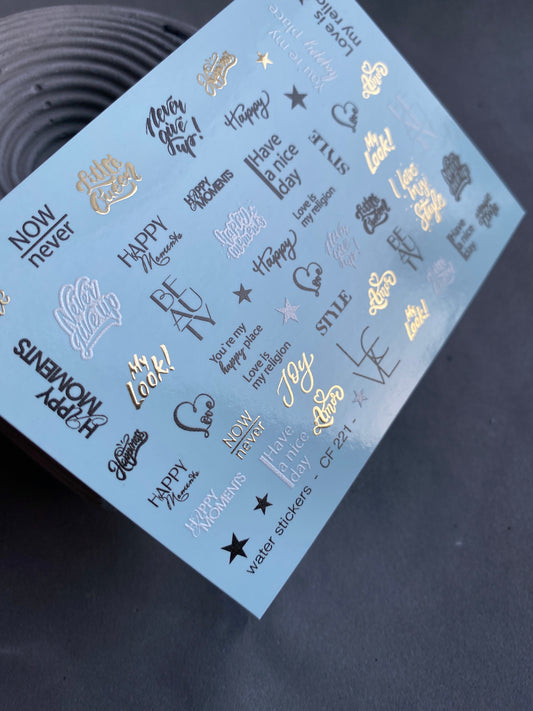 Nail Water Decal CF-221 | Lettering Water Slide Nail Decals | Motivational Quotes & Gold Accents