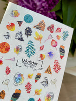 Nail Water Decal NCg-129 | Water Slide Nail Decals with Abstract Faces and Leaves | Artistic Nail Art