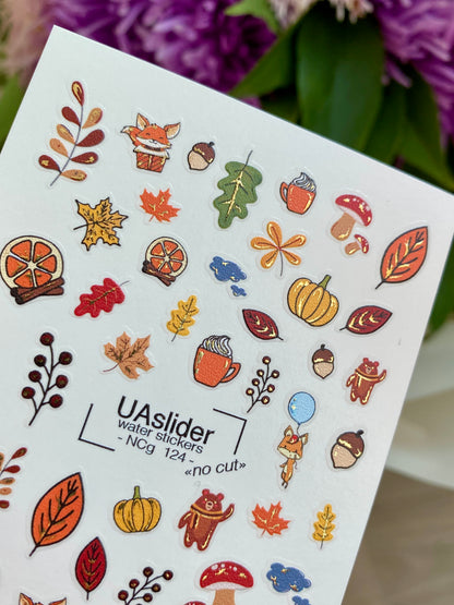 Nail Water Decal NCg-124 | Water Slide Nail Decals with Autumn Animals | Cozy Fall Nail Art