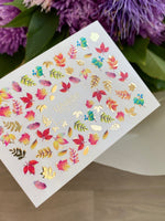 Nail Water Decal CF-255 | Autumn Water Slide Nail Decals | Multicolor Leaves with Gold Foil - UASLIDER