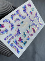 Nail Water Decal CF-219 | Abstract Water Slide Nail Decals | Purple & Blue Ink Effect with Gold - UASLIDER