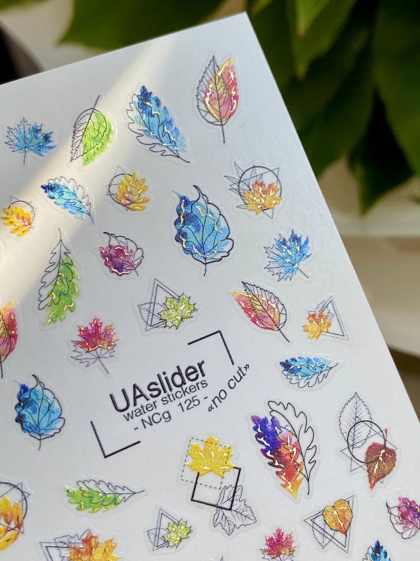 Nail Water Decal NCg-125 | Water Slide Nail Decals with Gradient Leaves | Colorful Autumn Nail Art