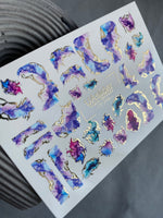 Nail Water Decal CF-219 | Abstract Water Slide Nail Decals | Purple & Blue Ink Effect with Gold - UASLIDER