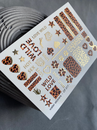 Adesivo per Unghie CF-217 | Adesivi per Unghie a Trasferimento d'Acqua con Stampa Leopardo | Amore Selvaggio con Accenti Dorati