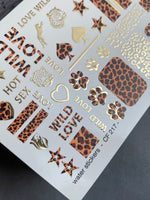 Nail Water Decal CF-217 | Leopard Print Water Slide Nail Decals | Wild Love with Gold Accents - UASLIDER